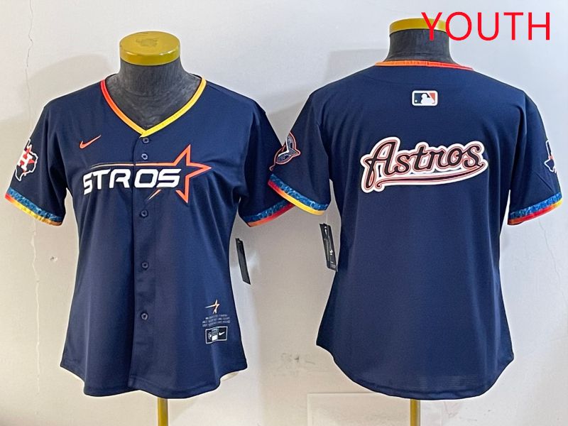 Youth Houston Astros Blank Drak Blue Fourth generation Joint Name 2025 Nike MLB Jersey style 10->youth mlb jersey->Youth Jersey